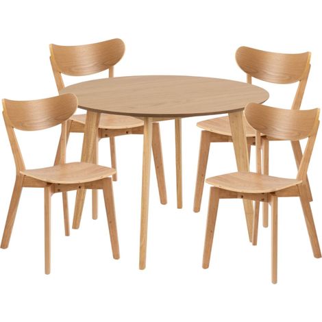 Hellin – Ensemble table ronde D105 en chêne avec 4 chaises – Dimensions optimisées pour petits espaces – Design scandinave élégant (1/5)