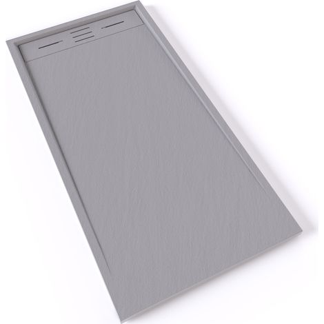 HIEMAL Receveur de douche 70 x 140 cm résine Gris aspect ardoise + bonde incluse - Salle de bain