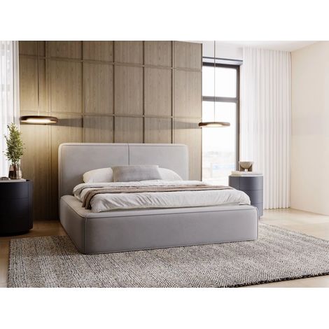 Lit rembourré avec rangement 120x200 velours gris clair Amaro (1/4)
