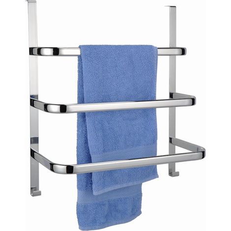 Spetebo – Porte-serviettes pour la porte – Métal chromé – Support avec 3 barres et 2 crochets – Montage facile sans traces
