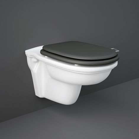 RAK Washington Rimless Wall Hung Toilet 560mm Projection - Black Soft Close Wood Seat (1/4)