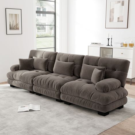 Sofá modular de esquina 313x77x81 cm marrón en chenilla con asiento profundo (1/5)