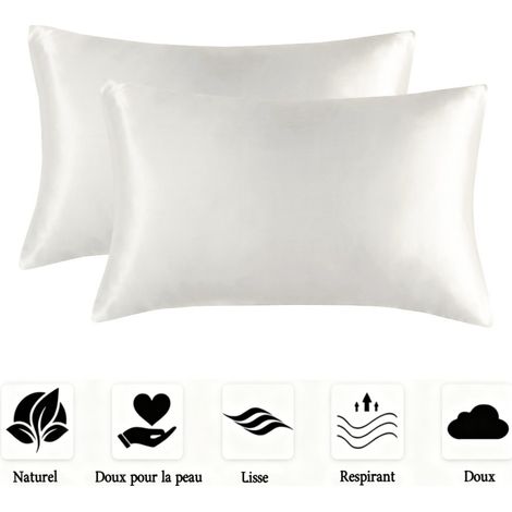Lot de 2 taies d'oreiller en satin doux, lisses et infroissables pour homme et femme,Standard (20x26 Inch) (1/5)