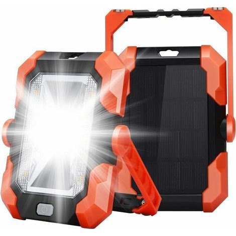 Projecteur LED Rechargeable Charge Solaire USB Projecteur Chantier Lumière Lampe de Travail Lanterne Portable avec 4 Modes SOS Rotation à 360° Poignée Réglable et Magnétique pour Camping (1/5)