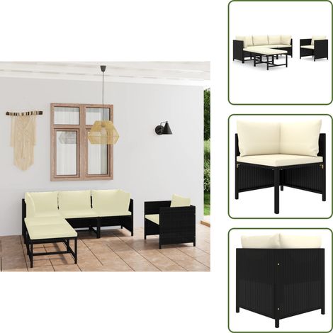 Ratán sintético - vidaXL Set de muebles de jardín 6 pzas y cojines ratán sintético negro - Muebles de jardín modulares