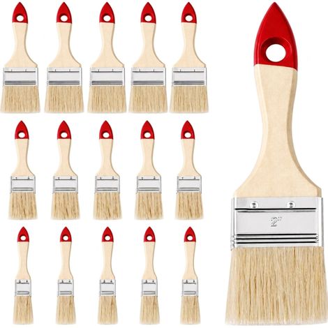 Monzana Set de 15 brochas de Madera 3 tamaños diferentes pinceles de pintura de 26mm 39mm 51mm para barnices bricolaje