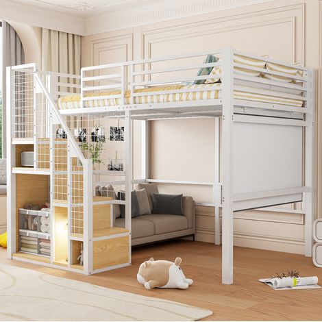 Hochbett mit Stauraum 140x200 Metall Weiß für Kinder OKMYHOME (1/5)