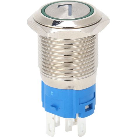 Lot de 2 interrupteurs à bouton-poussoir 5 broches en acier inoxydable, 16 mm, à réarmement automatique, avec voyant et numéro, vert 7220 V CA (1/5)