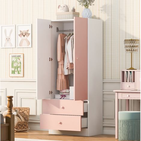 Armadio guardaroba 70 x 40 x 170 cm rosa in legno, per camera da letto FloraGrace (1/5)