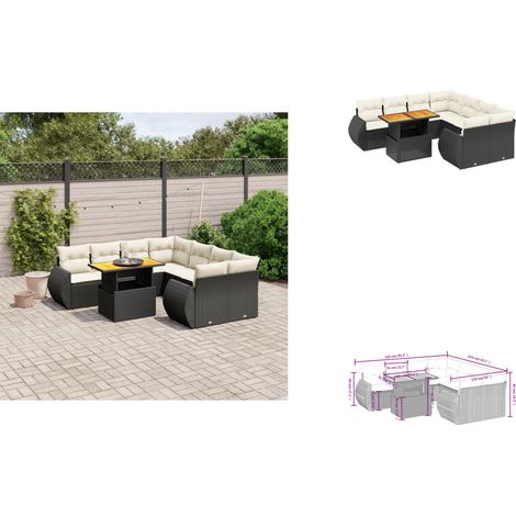 9-tlg. Garten-Sofagarnitur mit Kissen Schwarz Poly Rattan - Gartenmöbel Set - PE-Rattan Möbel - Outdoor Lounge - Gartenlounge - Terrassenmöbel (1/3)