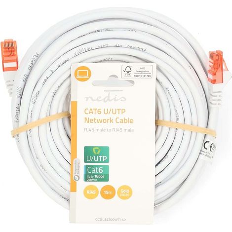 Nedis CAT6-Netzwerkkabel / RJ45 Stecker / RJ45 Stecker / U/UTP / 15.0 m / Rund / PVC / Weiss / Label