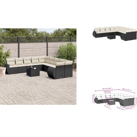 11-tlg. Garten-Sofagarnitur mit Kissen Schwarz Poly Rattan - Gartenmöbel Set - Outdoor Möbel - Rattan Gartenset - Lounge Set - Esstisch Set