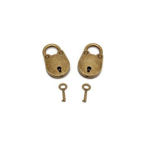 Lot de 2 mini cadenas en forme d'archaize de style ancien avec clé, mini cadenas bronze antique - Crezuo (1/4)