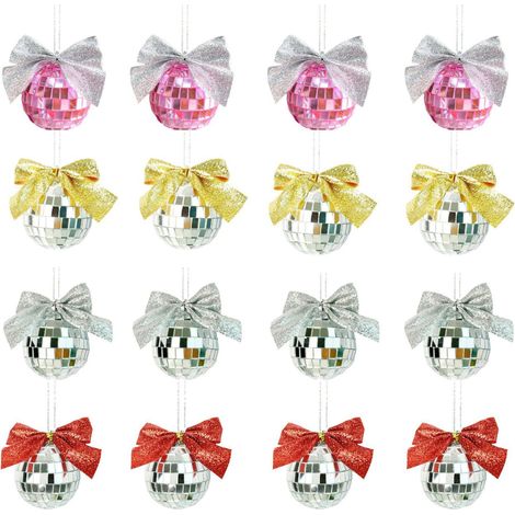 Boule De Noel - Boule Miroir Réfléchissante Avec Chapeau De Père Noël - 2 Pouces - Décoration Arbre De Noël Et Fête Du Nouvel An - 16 Pièces (1/4)