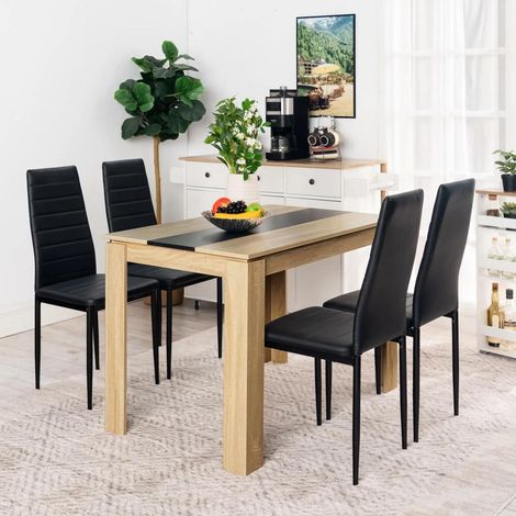 Esstischgruppe 4 Personen mit 4 schwarzen Stühlen und rechteckigem Holztisch 110x70cm (1/5)