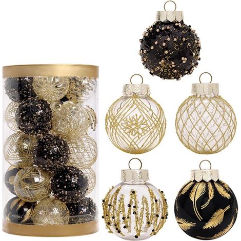2024 Lot de 25 Boules de Noël Ornements Décorations De Boule Rouge De Noëlceinture Cime d'arbre pour Arbre De Noël, pour Décorations de Noël Intérieure Mariage Fête Extérieure Fêtes (or noir)