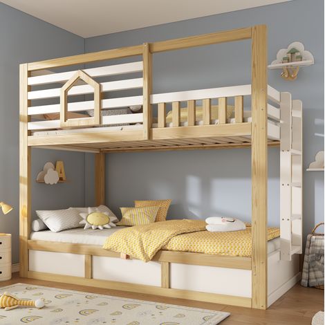 REDOM - Letto a castello 90x200 cm con contenitore idraulico in legno bianco e rovere (Senza materasso) (1/5)