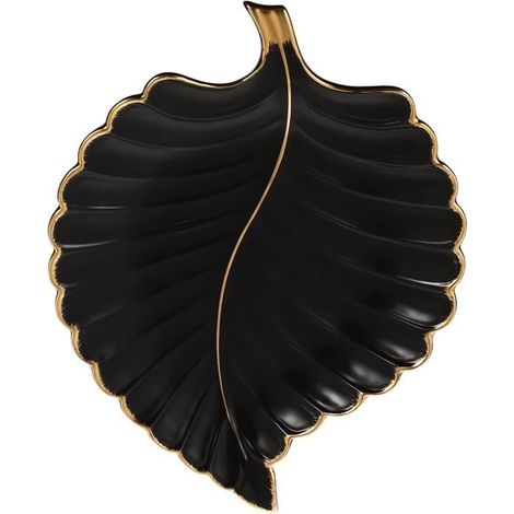 Plat Dessert Feuille Céramique Noir 15 cm Plateau Bijou Apéritif Décoration Table Fête Mariage (1/5)