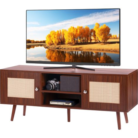 VEVOR Mobile TV in Rattan, Mobile TV Boho per TV, Moderno di meta secolo, Console TV Rattan con Ripiani Regolabili per Soggiorno, Sala Multimediale, Studio, 120 x 40 x 49 cm, 2 Ante 2 Cassetti, Noce