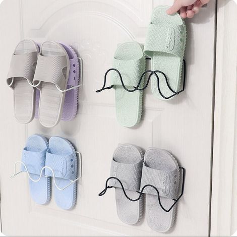 Porte-chaussures 4 pièces, étagère à chaussures murale en fer, étagère à chaussures double couche, cintre à chaussures étagère à chaussures avec crochet auto-adhésif étagère à chaussures murale pour p