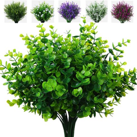 Fleurs artificielles Herbe Arbustes Lot de 8 Plantes synthétiques Résistantes aux UV Décor Jardin Extérieur Vase Plastique Rustique (1/5)