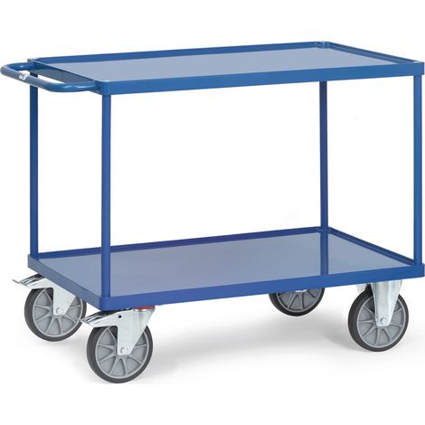 Tischwagen Bügel waager.2 Stahlblechwannen L850xB500mm Rand-H.10mm blau FETRA (1/3)