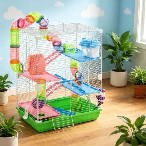 Cage animaux, maison gerbilles hamster, design vertical 5 niveaux, petit habitat (1/5)