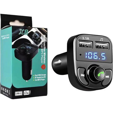 Bluetooth Voiture, Adaptateur Transmetteur FM MP3, Radio Allume Cigare Charge, Émetteur FM Voiture Chargeur pour Appel Mains Libres avec 2 USB, Support USB/Carte TF (1/5)
