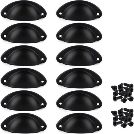 Lot de 12 poignées de tiroir vintage en fer – Poignées demi-lune pour placard et armoire – Dimensions 8x3,5cm – Vis incluses