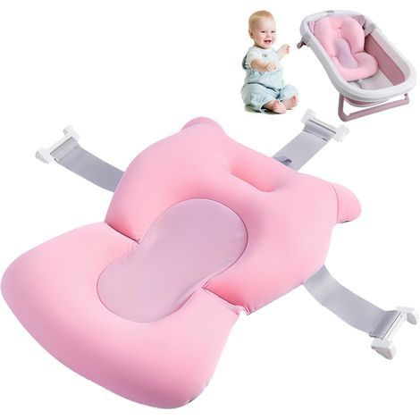 Babybadematte: Baby- und Kleinkindbadesitz mit Sicherheitsgurt - Badekissen für Neugeborene und Säuglinge - Babybadewanne für 0 bis 18 Monate (rosa) (1/5)