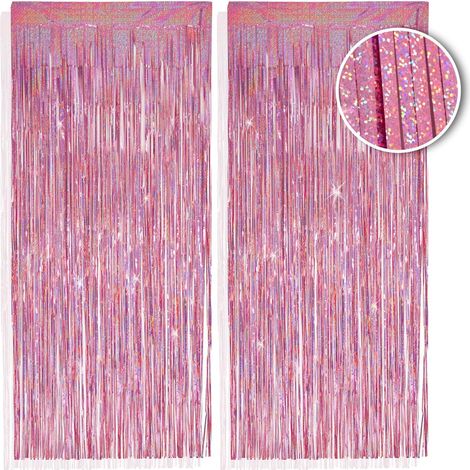 2 pièces Rideau en franges, 1x2,5m, Rose métallique, Lametta, Décoration fête, Nouvel An