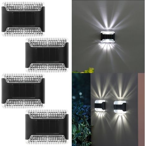 Lot de 4 appliques solaires murales - Éclairage paysager extérieur pour jardins, terrasses et maisons la nuit (1/5)