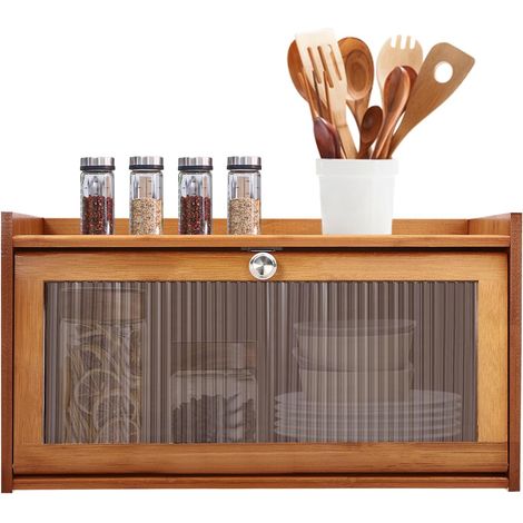 Small Sideboard, 2 Layer Dark Brown Cabinet with Doors, Mini Kitchen Cabinet, Storage Cabinet for Bamboo, 50 x 25 x 27 cm, Trapezoidal, Can be used in kitchen, study room