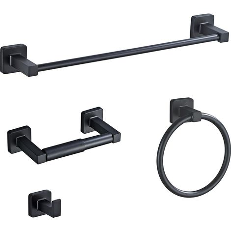 Set di 4 portasciugamani da parete in acciaio inox nero (1/5)