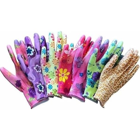 Filiyano-Lot de 12 gants de jardinage antidérapants et respirants pour femmes Paume enduite de PU avec impression, résistants aux déchirures, en (1/4)