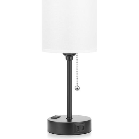 Lampe de chevet compacte pour chambre à coucher - 3 températures de couleur, ports USB-C et USB-A, lampe à tirette avec prise secteur (1/5)