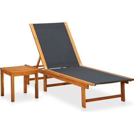 Chaise longue de jardin avec table basse en bois d'acacia et textilène noir - PANGIVO (1/5)