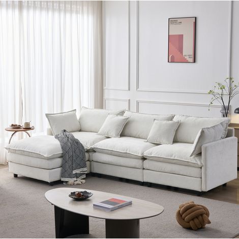 Canapé d'angle réversible 3 places 267cm en tissu chenille – Canapé compact avec repose-pieds amovible – Beige – Pour salon appartement (1/5)
