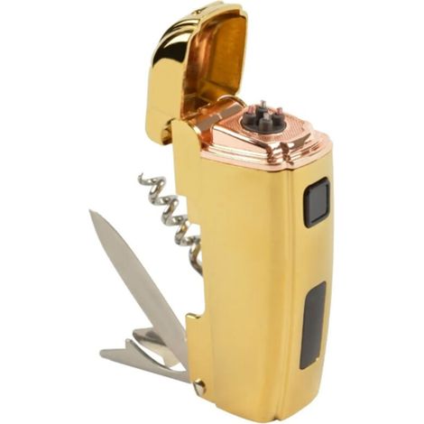 Briquet Électrique Portable USB Rechargeable avec Double Arc, Ouvre-Bouteille et Couteau pour Intérieur et Extérieur (1/5)
