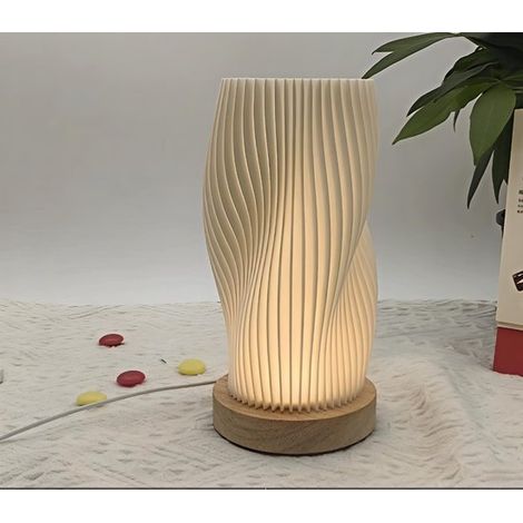 Wiederaufladbare USB-Schreibtischlampe – 3D-gedrucktes, dimmbares Nachtlicht mit Holzsockel, ideal für Nachttische, Hochzeiten, Partys, Terrassenveranstaltungen und andere Locations