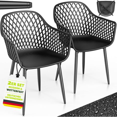 tillvex® Gartenstuhl 2er Set Wetterfest mit Armlehne Schwarz  Outdoor Stühle bis 120kg belastbar  Gartenstühle UV-beständig  Terrassenstuhl Gartenmöbel Terrasse Balkon Outdoor Garten