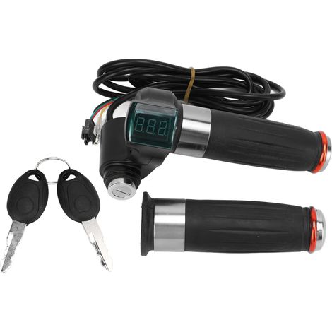 1 Paire Poignée d'Accélérateur pour Vélo Électrique avec Affichage Rouge et Système de Verrouillage, Poignée de Guidon Gauche Droite (1/5)