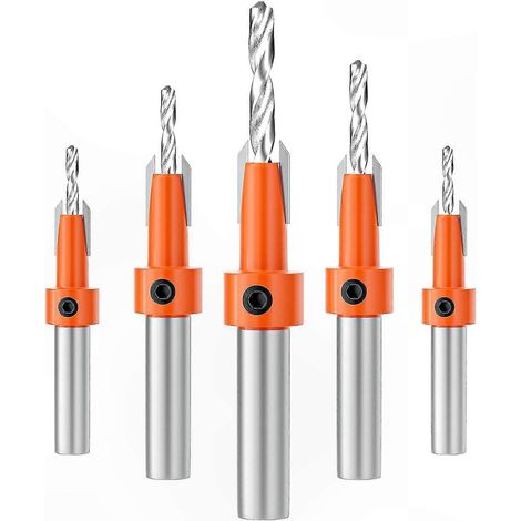 Entgraten, 5-teiliges Set konischer HSS-Bohrer, 10 mm Sechskantschaft, Anfaswerkzeug für Holzbearbeitung und Heimwerkerprojekte. (1/5)