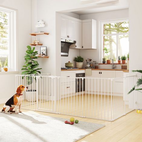 Enclos pour Chiens à 8 Panneaux Modulables avec Fermeture Automatique, en Acier et ABS, 61x3x75 cm, Blanc (1/5)