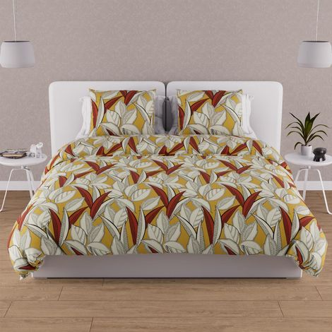 Parure housse de couette en coton 57 fils 240x220 cm TOGO moutarde, par Soleil d'ocre
