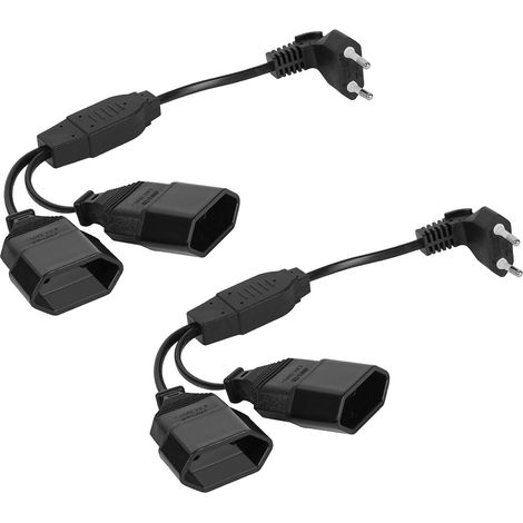 Rallonges d'alimentation, Câble d'extension de Prise d'extension EU 30CM 2 en 1 Fiche Plate Type C vers Prise Euro,0,75mm² Max. 2.5A/250V Fiche Euro vers Prise Euro pour Ordinateur (Noir,2PCS) (1/5)