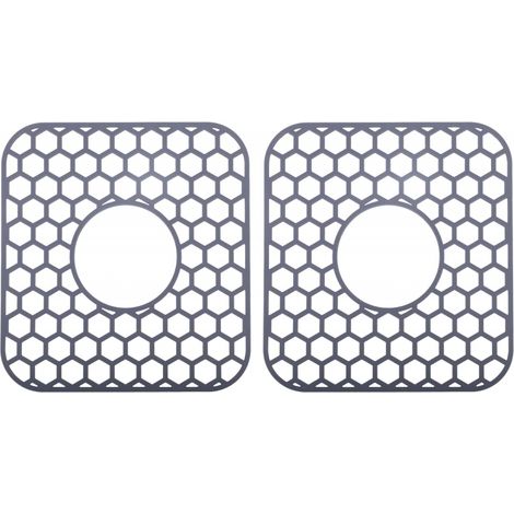 2pcs Protecteurs d'Évier pour Cuisine, 31,6x29,3cm Résistant Chaleur Tapis d'Évier Silicone Pads Drainage Alvéolés Lavable Lave-Vaisselle (Gris) (1/4)