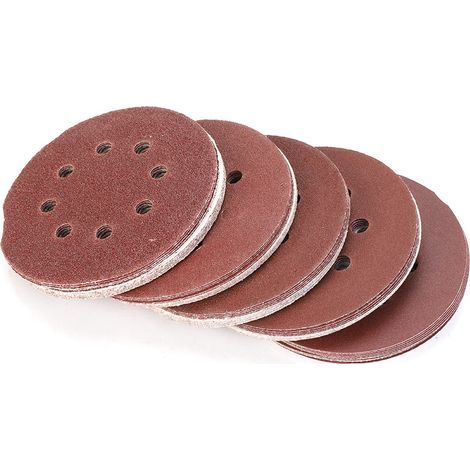 Disques abrasifs ronds 125 mm 8 trous – 50 pièces (10 x 40, 60, 80, 120, 240 ) carbure de silicium pour ponçage bois métal (1/5)