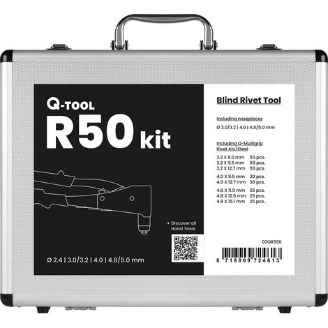 Feifar Sortimentskassette Blindnieten aus Alu mit Blindnietzange QR 50 - Nietmutternzange für Blindnieten ø 2,4-5mm, 290-teilig (1/2)