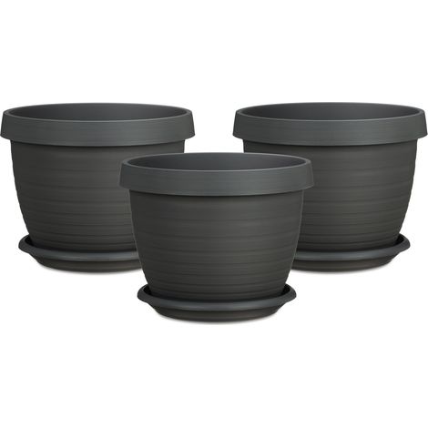 Scheurich Set de 3 pots à fleurs Country Star 40 avec soucoupes, en plastique coloris: Metallic Grey, 39 cm de diamètre, 30 cm de hauteur, 21,5 l vol.